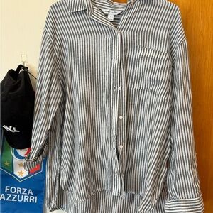 Old Navy Navy and White Striped Boyfriend Shirt